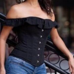 Corset Story Black Off The Shoulder Corset with Clasp Front & Ribbon Lacing